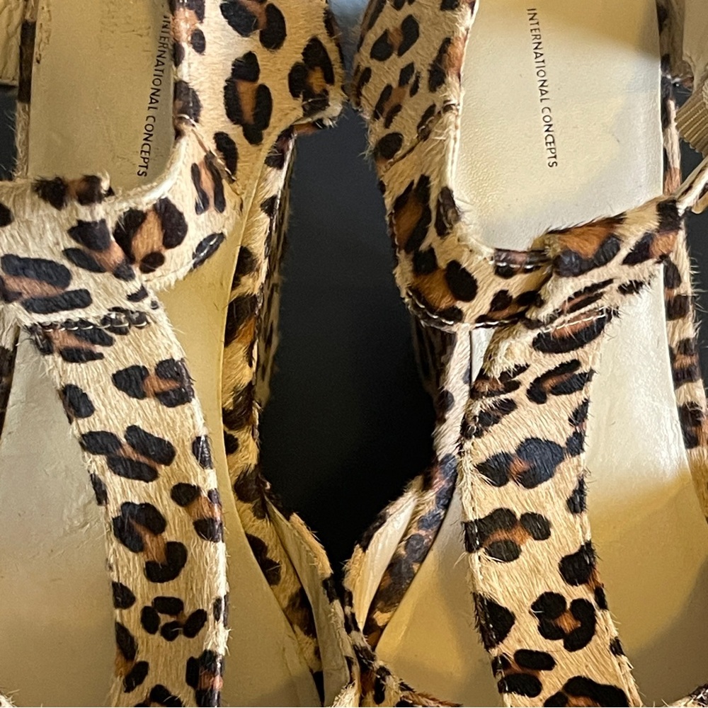 Leopard Print Wedge Sandals - Picture 2 of 8